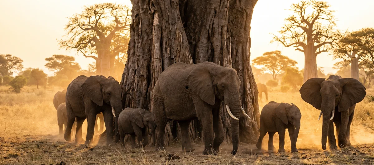 Tarangire safari elephant herds near the river